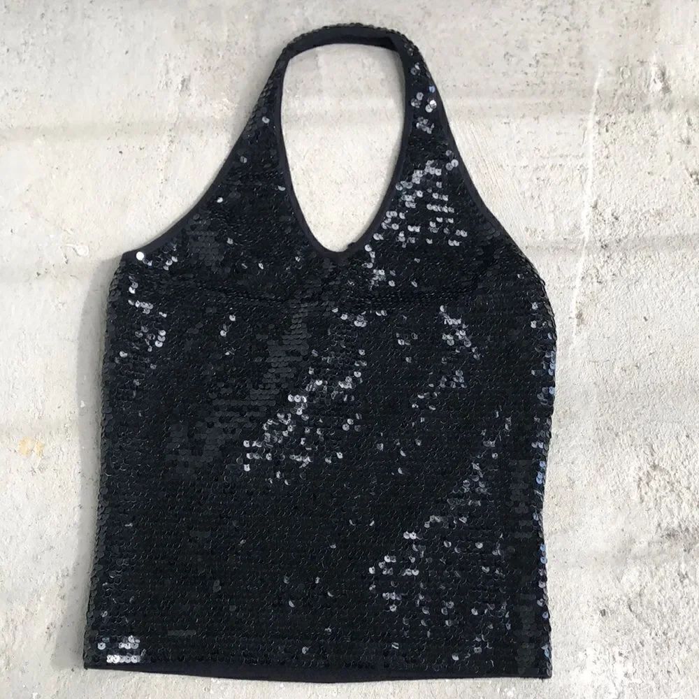 Aqua sequin silk halter
